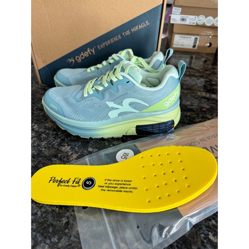 Gravity Defyer G-Defy Ion Women Walking Shoes Blue Lime Green Orthopedic W5